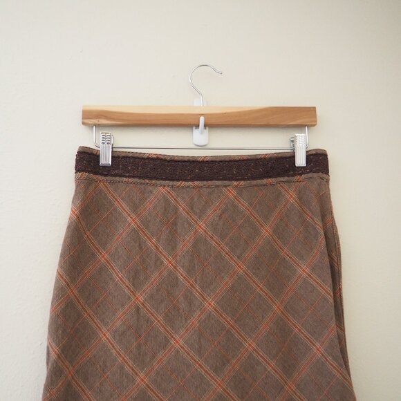 Free People Brown Tartan Plaid Lace Trim Skirt sz 4 - Picture 2 of 8